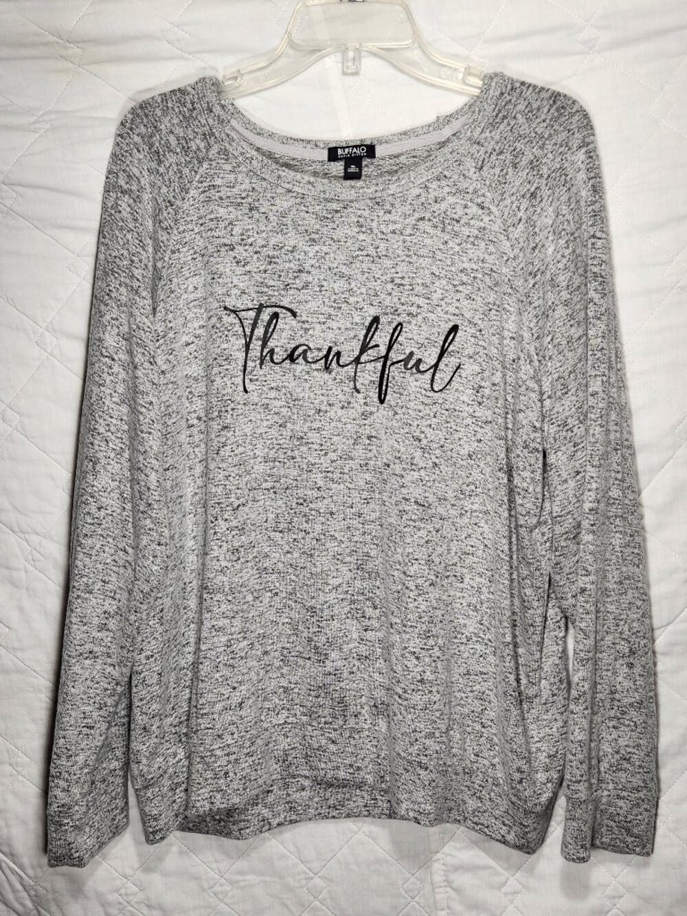 Buffalo David Bitton Gray Knit Pullover Sweater "Thankful" Text XL Long Sleeve